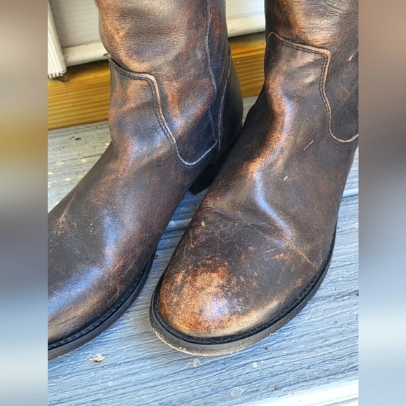 Frye Knee High Leather Back Zip Distressed Riding Boot - Picture 4 of 14